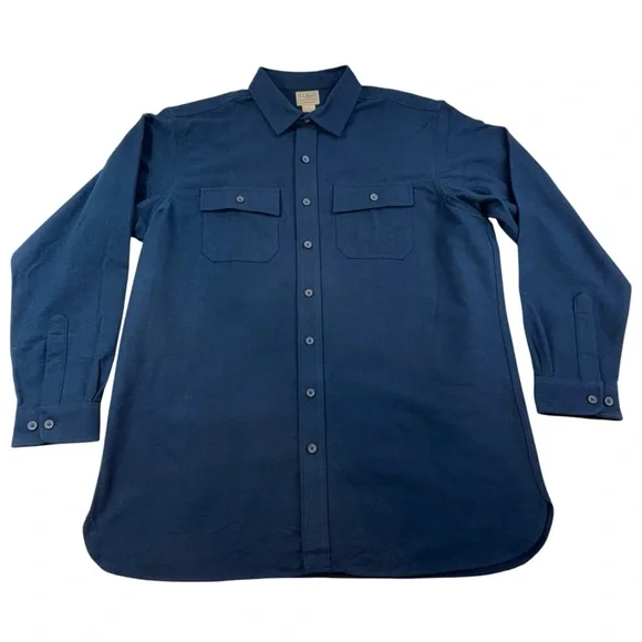 LL Bean Chamois Cloth Shirt XL Tall Traditional Fit Patch Pocket Flannel Navy - Picture 4 of 10